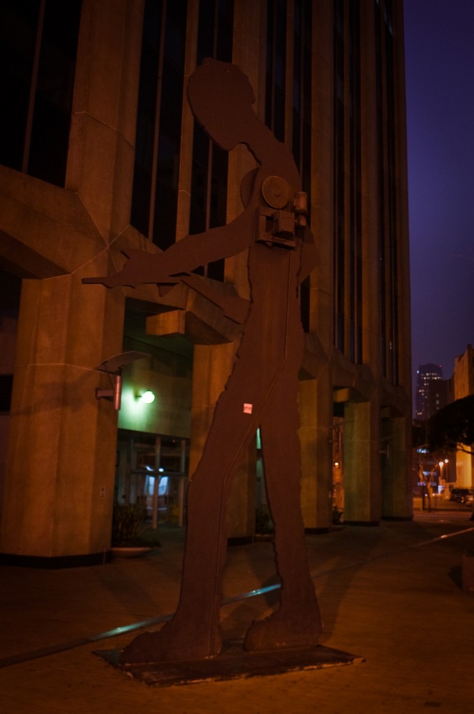 5-FEB-2013: An iron sculpture outside the California Market Center in DTLA, home of my new yoga classes.