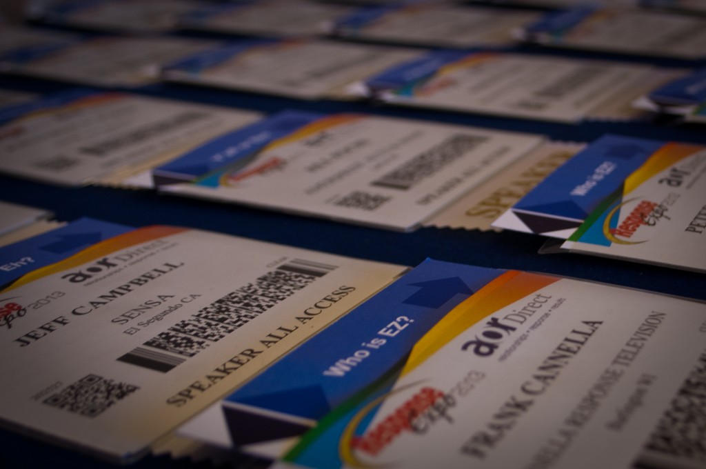 1-APR-2013: Response Expo speaker badges awaiting speakers in San Diego.