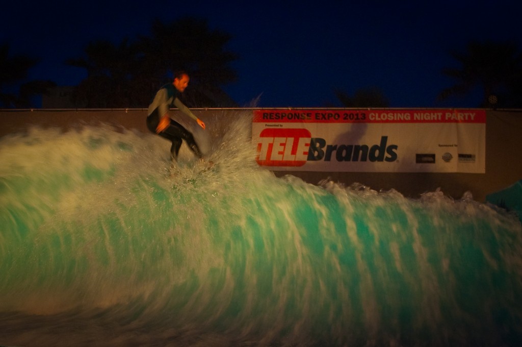 4-APR-2013: Halfpipe surfers wowed the crowd at the Wave House during the Response Expo closing party.