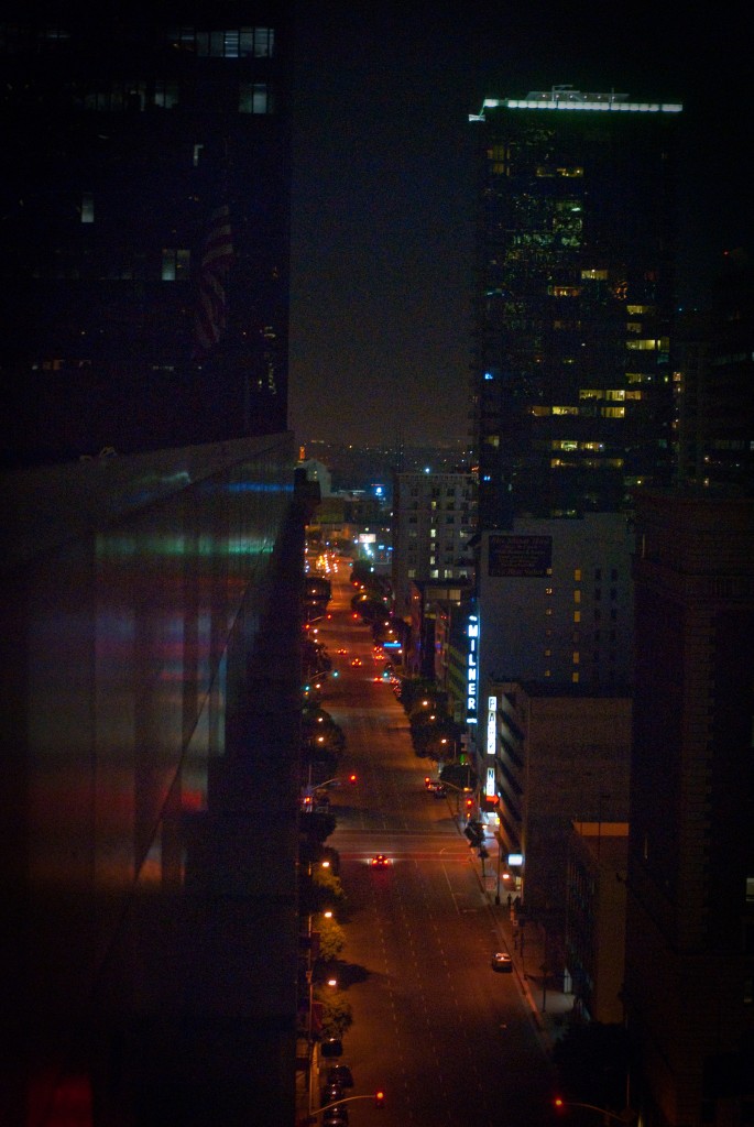 19-JUN-2013: Looking south down Flower Street in DTLA from the rooftop of the apartment building.