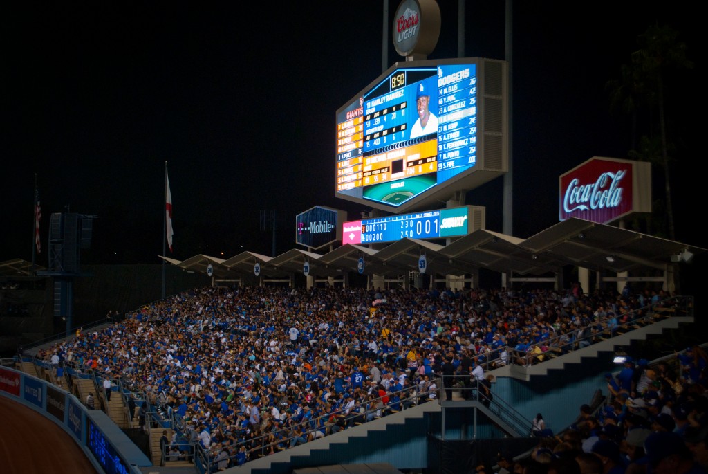 25-JUN-2013: A packed RF pavilion for Dodgers-Giants, moments before Hanley Ramirez (on the scoreboard) pounded a 2-run HR.