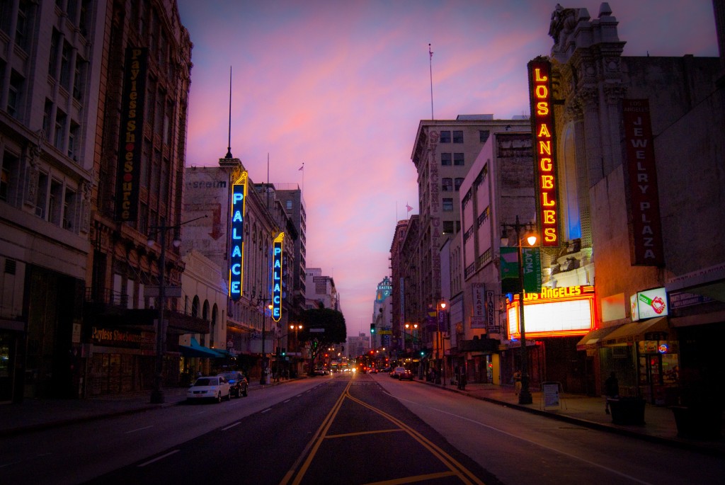 2-AUG-2013: An incredible summer sunset sky looking down Broadway in DTLA.