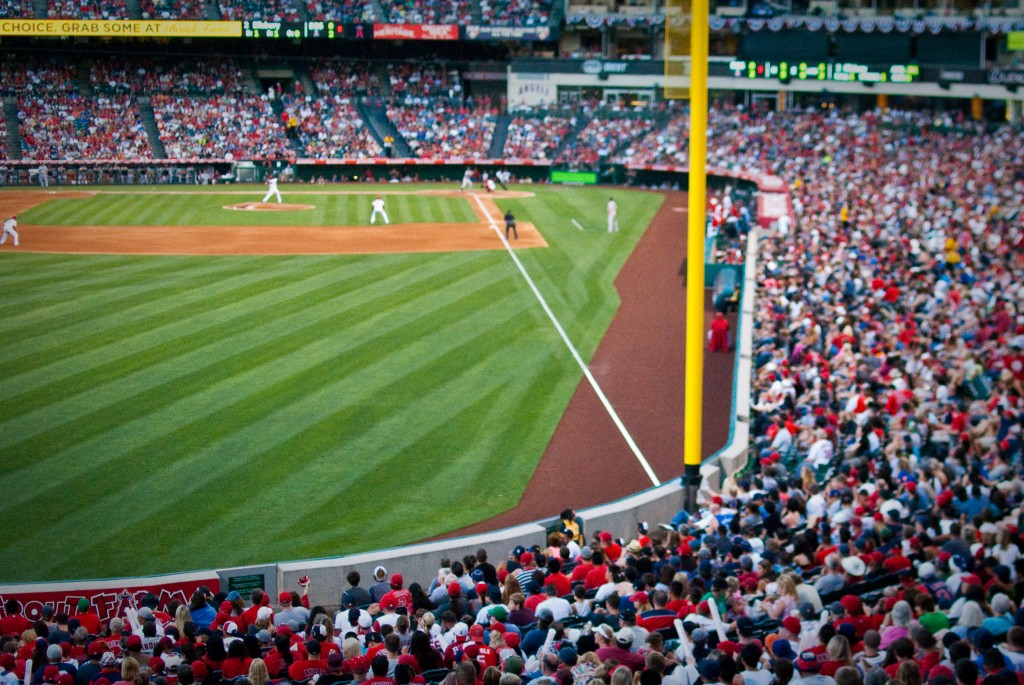 7-JUL-2013: At Anaheim's Angel Stadium, a study of some of lines and shapes that make up a ballpark.