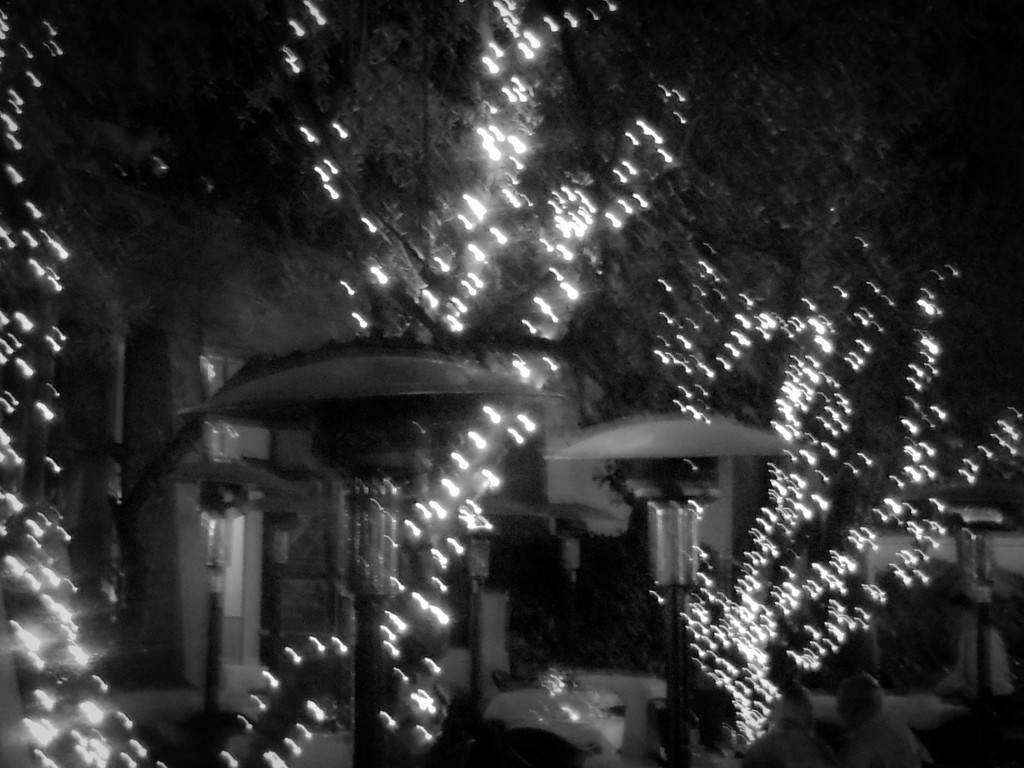 10-SEP-2013: Twinkling lights on the patio at Cafe Pinot during a birthday celebration.