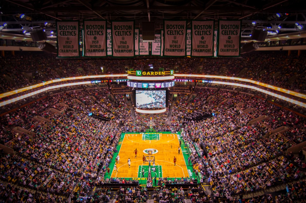 28-DEC-2013: Celtics-Cavs from high above the TD Garden floor. Top row, as a matter of fact.