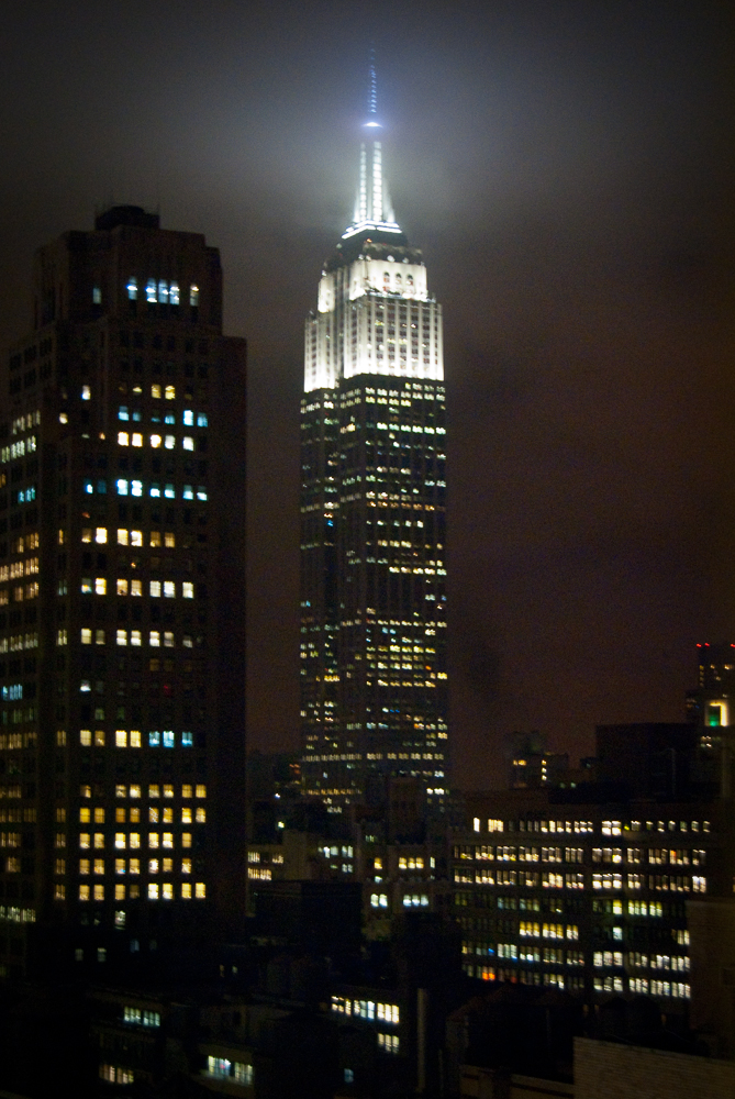 9-DEC-2013: Amazing night view of the Empire State Building from my hotel window in NYC.