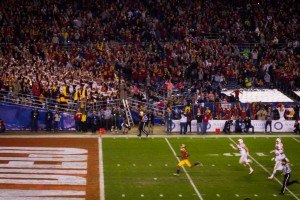 Adoree Jackson was still a blur, even to my best camera and lens, on his receiving TD in the Holiday Bowl.