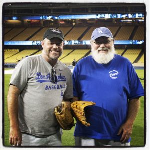Playing catch with my dad on the Dodger Stadium field, June 1, 2014.