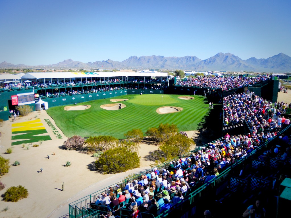 1-FEB-2013: The infamous 16th at TPC Scottsdale during the Phoenix Open. Yes, it's as fun as you've heard.
