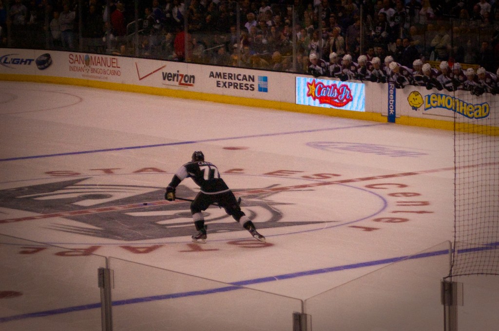 11-APR-2013: The first steps of the Kings' Jeff Carter and the anticipation of the Colorado Avalanche bench show the essence of a game-deciding NHL shootout.