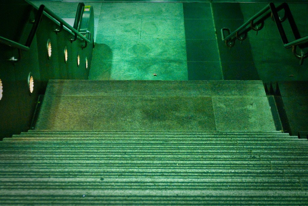 1-JUN-2013: Looking down the stairwell at the 7th and Flower entrance to the Metrorail.