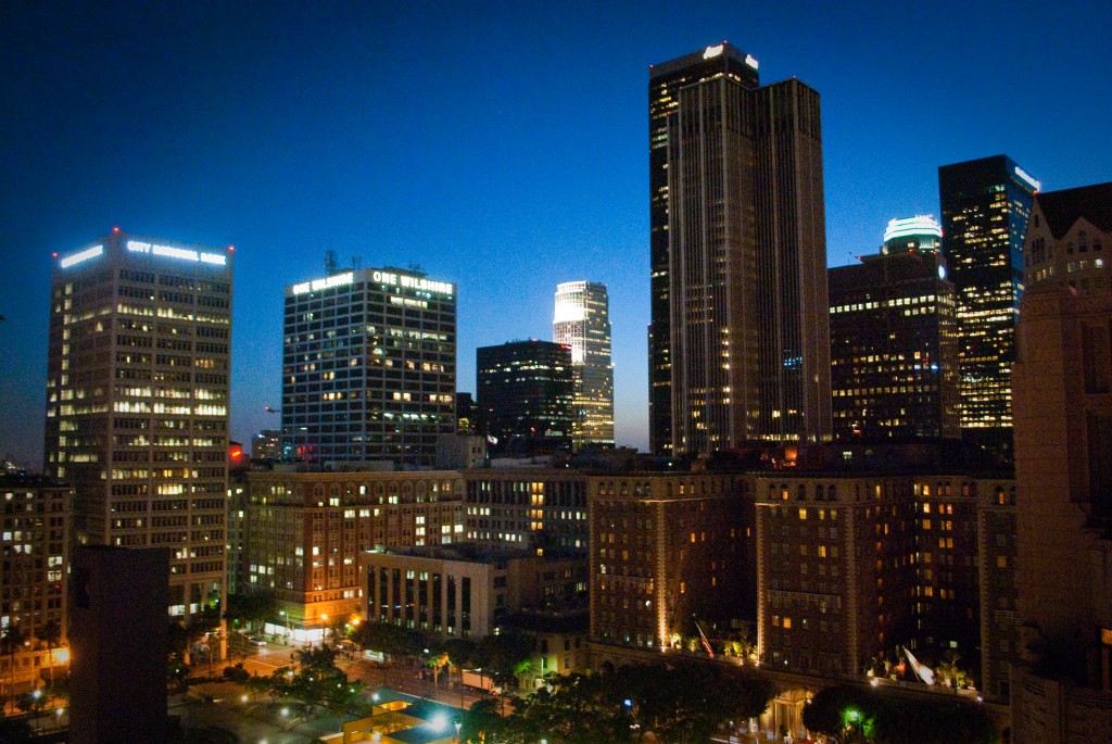 29-MAY-2013: An amazing view of nightfall over DTLA from the outdoor patio at Perch restaurant.