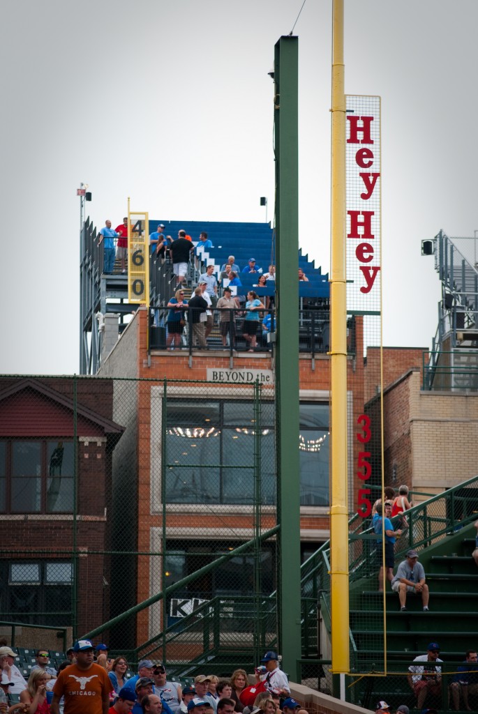 21-JUN-2013: Love this image down the left field line at Wrigley Field. Check out the deep "foul pole" on the building across Waveland Ave., 460 feet from home plate.