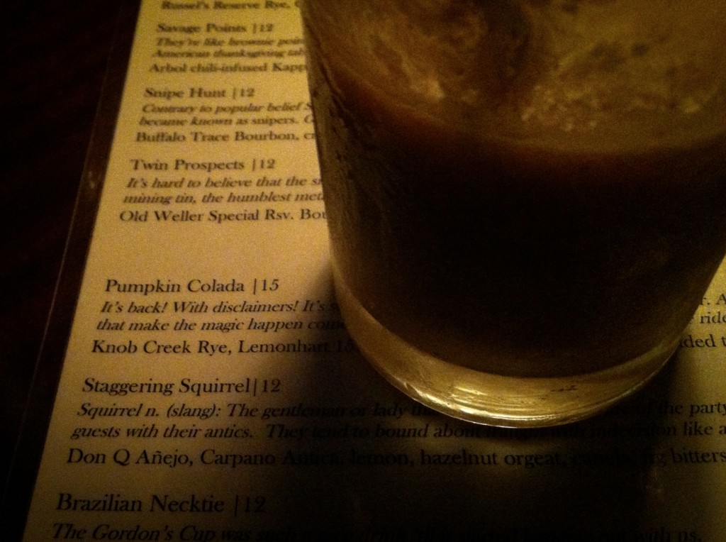 27-NOV-2013: This pumpkin colada at Caña is better than what you're drinking the night before Thanksgiving.